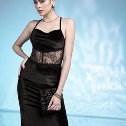 bebe Velvet Bodycon High Side Slit Midi Party Dress-image-41