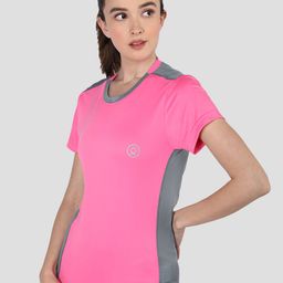Chkokko Women Pink Solid Round Neck Running T-shirt-image-60