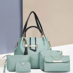 FARGO Set Of 5 Sea Green Structured Handheld Bag-4