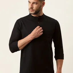 Kryptic Men Black Solid Cotton Straight Kurta-picture-26