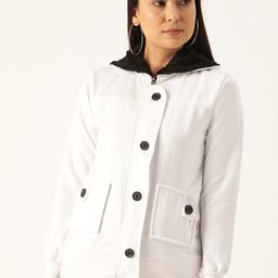 Belle Fille Women White Solid Hooded Sweatshirt-image-86