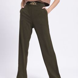 DressBerry Women Versatile Vibes Textured Buckled Trousers-image-6