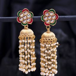 Sukkhi Gold-Toned & Red Contemporary Jhumkas-image-40