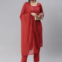 KALINI Red Embroidered Unstitched Dress Material-image-77