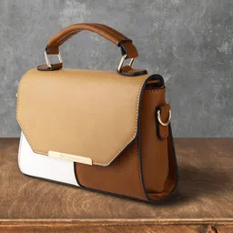 Mast & Harbour Brown & White Colourblocked Satchel-picture-8