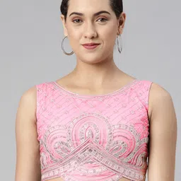 flaher Women Embroidered Net Padded Saree Blouse-picture-7