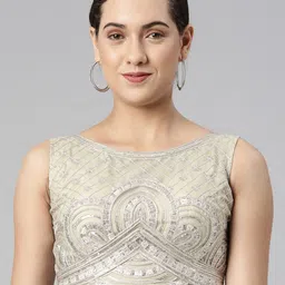 flaher Women Embroidered Net Padded Saree Blouse-image-42