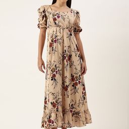 U&F Crepe Puff Sleeves Tiered Maxi Dress-image-4