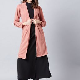 Athena Women Pink Solid Open Front Shrug-10