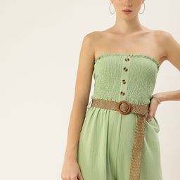 bebe Off-Shoulder Smocked Jumpsuit with Belt-picture-27