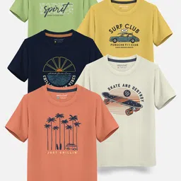 HELLCAT Boys Pack Of 5 Graphic Printed Cotton T-shirt-image-57