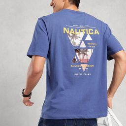 Nautica Printed Drop-Shoulder Sleeves Pure Cotton Relaxed Fit T-shirt-image-13