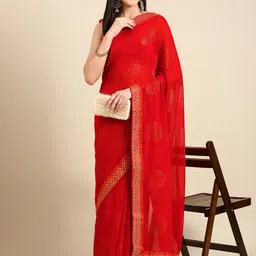 HERE&NOW Ethnic Motifs Printed Pure Chiffon Saree-picture-28