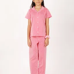 mackly Girls Red Striped  Pure Cotton Night suit-image-7