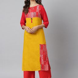 JAIPUR ATTIRE Women Red & Yellow Geometric Printed Kurta-picture-46