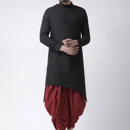 KISAH Men Black & Maroon Solid Kurta with Dhoti Pants-image-23