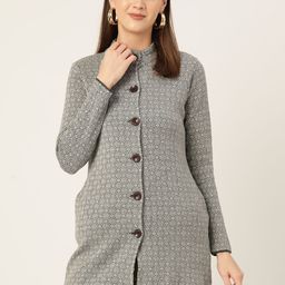 American Eye Women Self Design Longline Cardigan-image-98