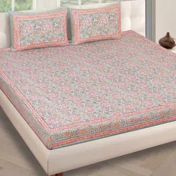 ROMEE Green Floral 180 TC Cotton 1 King Bedsheet with 2 Pillow Covers-image-36