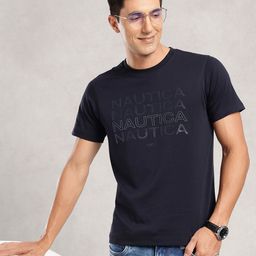 Nautica Brand Logo Printed Pure Cotton T-shirt-image-59