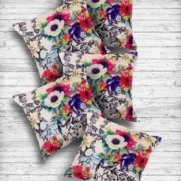 Kuber Industries Cream-Coloured & Red Set of 5 Floral Square Cushion Covers-54
