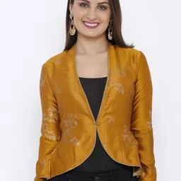 Ira Soleil Women Yellow Printed Tailored Jacket-image-2