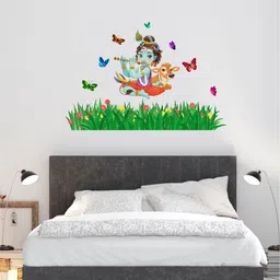 rawpockets Multicolured Lord Krishna with Flute Wall Sticker-image-19