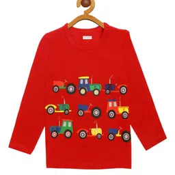 LAdore Unisex Kids Red Printed Round Neck T-shirt-11
