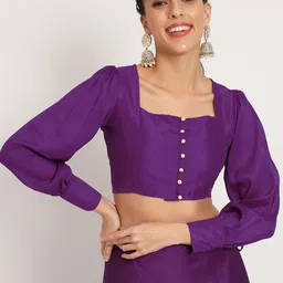 studio rasa Chroma Button Down Silk Saree Blouse-4