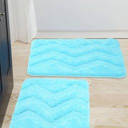 Saral Home Turquoise Blue Cotton Bath Rug & Contour-41