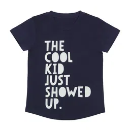 DOOR74 Kids Navy Blue & White Printed Cotton Round Neck T-shirt-13