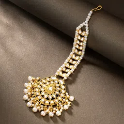 Peora Gold-Plated White Kundan Pearl Maang Tikka-27