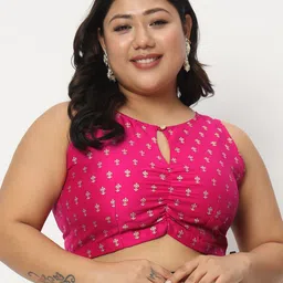 studio rasa Plus Size Block Printed Saree Blouse-0