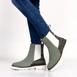 yoho Women Mid Top Digital Printed Chelsea Boots-image-92
