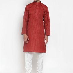 KLOTTHE Men Red & White Printed Kurta with Pyjamas-picture-16