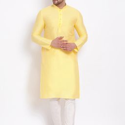 Sanwara Men Yellow Solid Kurta with Pyjamas-picture-3