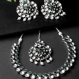 ADIVA Silver-Plated Kundan Studded Jewellery Set-picture-8
