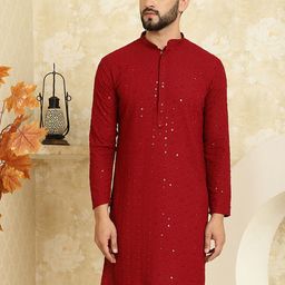 SOJANYA Men Maroon Embroidered Thread Work Kurta-picture-58