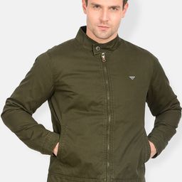 t-base Men Olive Green Striped Lightweight Tailored Jacket-5