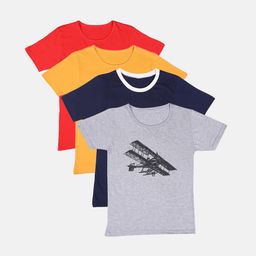 TINY HUG Boys Multicoloured Pack of 4 Printed Round Neck T-shirt-10