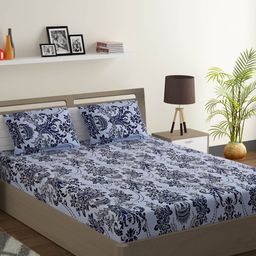 SWAYAM Blue & White Floral 120 TC Cotton 1 Extra Large Bedsheet with 2 Pillow Covers-image-97