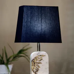 POSH-N-PLUSH Navy Blue & Cream-Coloured Solid Rectangle Winged Marble Table Lamp & Shade-30