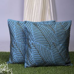 Alina decor Teal & Gold-Toned Set of 2 Embellished Square Cushion Covers-41
