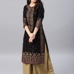 Vishudh Women Black & Golden Printed Straight Kurta-picture-31