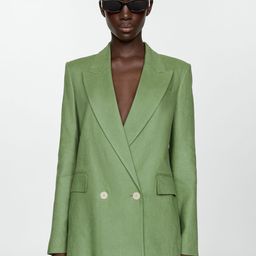 MANGO Pure Linen Double-Breasted Longline Blazer-image-82