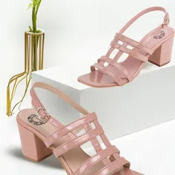TRASE Peach-Coloured Block Sandals with Buckles-3