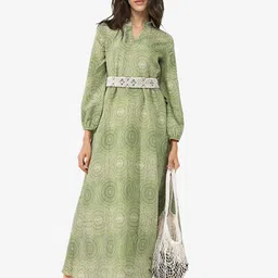 RAREISM Geometric Printed Puff Sleeve Maxi Dress-image-97