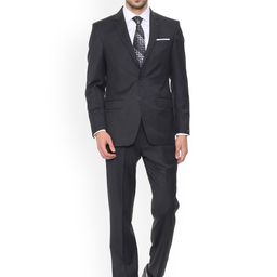 Louis Philippe Men Black Solid Regular-Fit Single-Breasted Suit-image-8