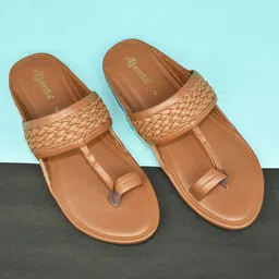 Ajanta Men Tan Brown One Toe Flats-88