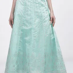 Vishudh Women Sea Green Striped Flared Maxi Skirt-image-24