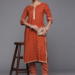 Libas Women Rust Red & Golden Ethnic Motifs Printed Kurta-picture-29